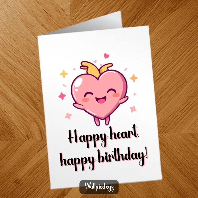Funny Free Printable Birthday Card featuring a pixelated heart character pulsing with pure joy and affection.