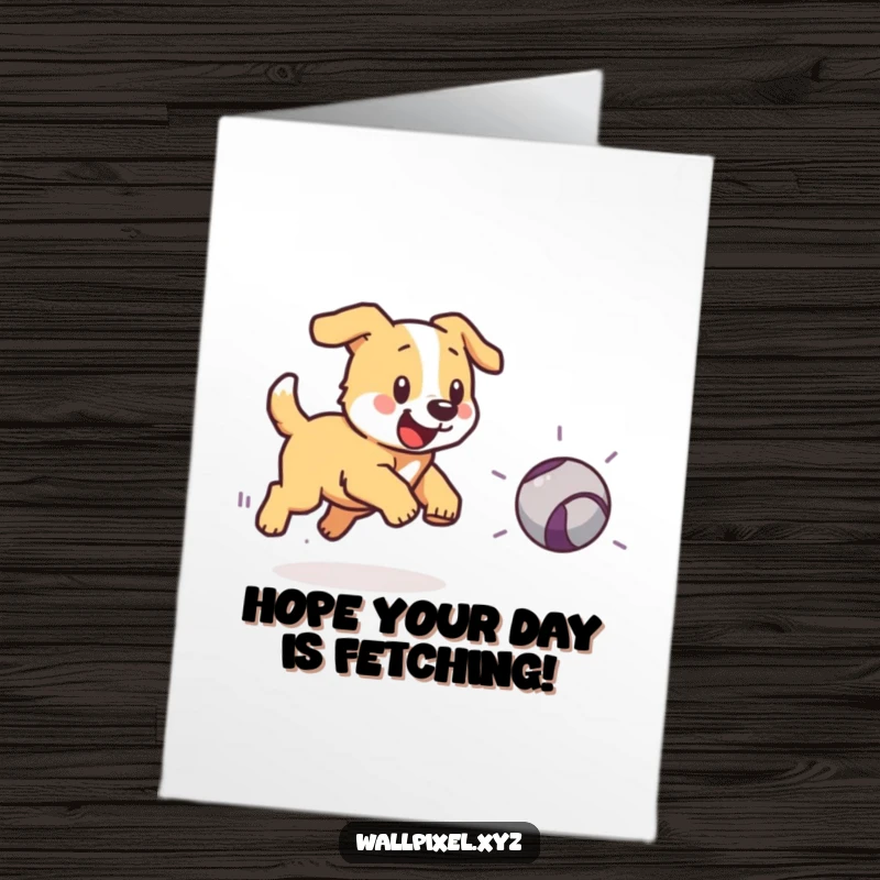 Funny Free Printable Birthday Card: Pixelated dog joyfully chasing a bouncing pixel ball, celebrating a special day.