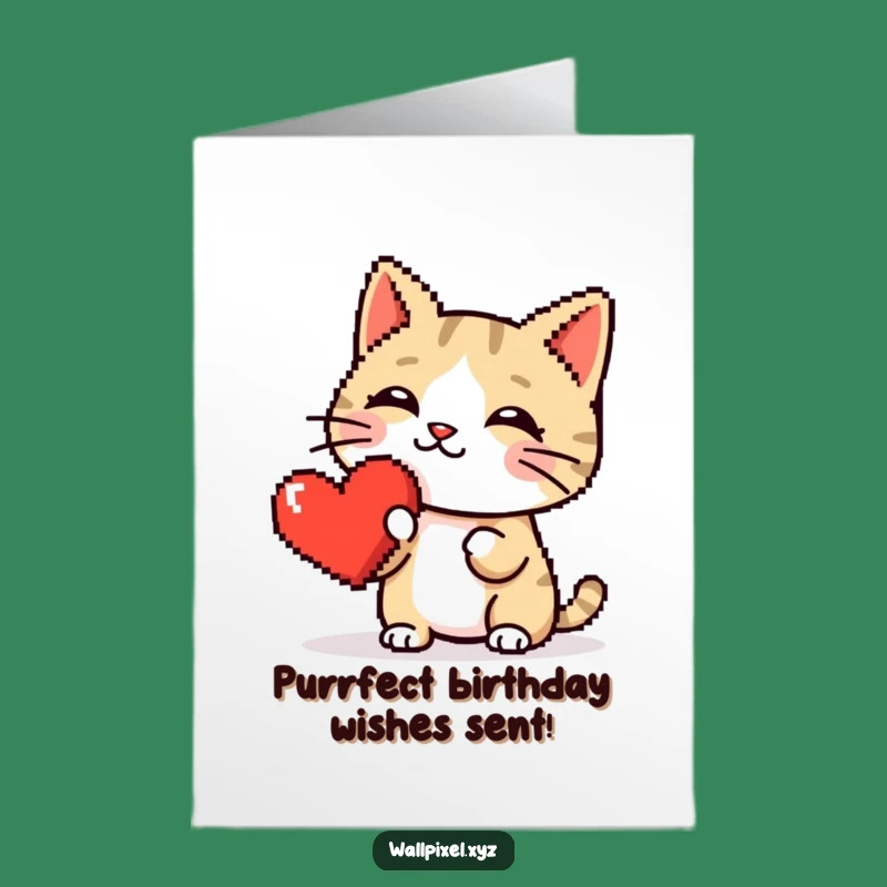 Free Printable Birthday Card: Pixel Cat Heart Boop - Adorable Downloadable Gift!