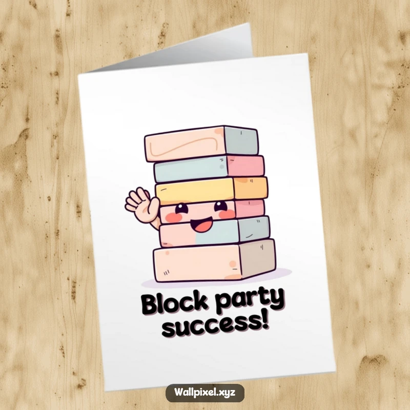 Funny Free Printable Congrats Card: A happy, waving stack of colorful blocks celebrating a fantastic achievement, perfect for any congratulatory moment.