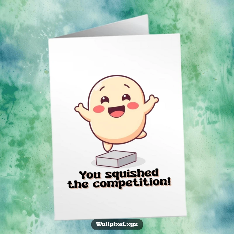 Funny Free Printable Congratulations Card: A cheerful pixel blob character joyfully bouncing on square pixels to celebrate.