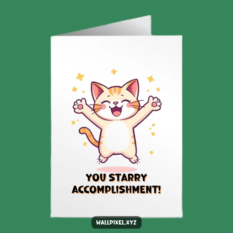 Free Printable Congrats Card: Pixel Cat Leap Funny Downloadable Gift