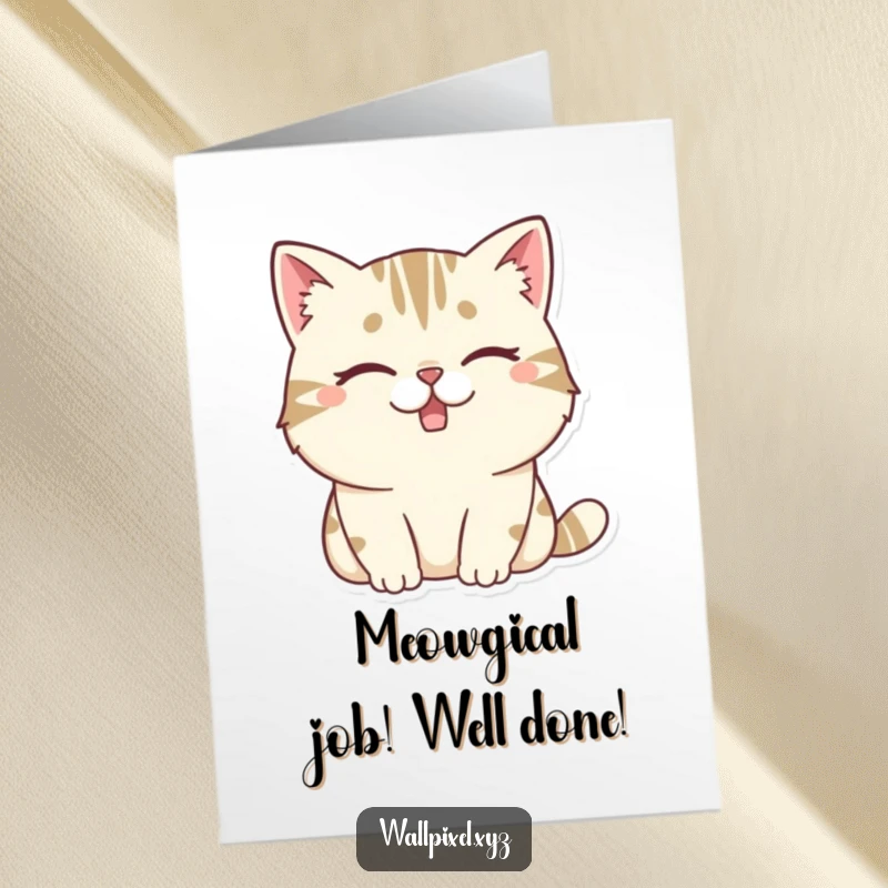 Funny Free Printable Congratulations Card: Chunky pixelated cat winking, missing tooth adding to its cool charm.