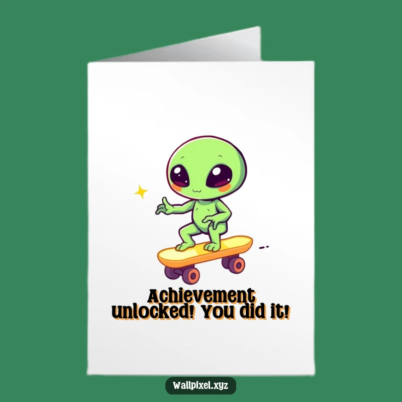 Free Printable Congratulations Card: Pixelated Alien Skater Winks for a Funny Downloadable Gift