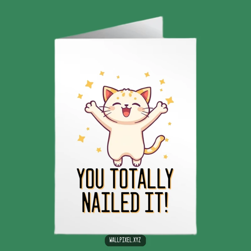 Free Printable Pixel Cat Congrats Card: Starry Achievement Leap Downloadable Celebration Gift