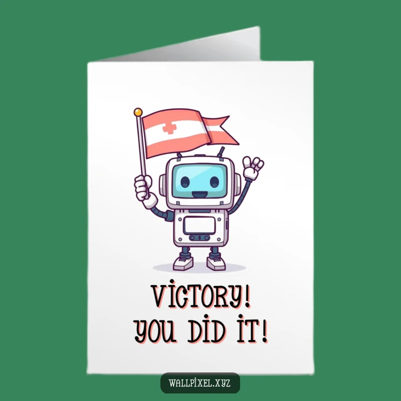 Free Printable Robot Congrats Card - Funny Pixelated Joy Downloadable Gift