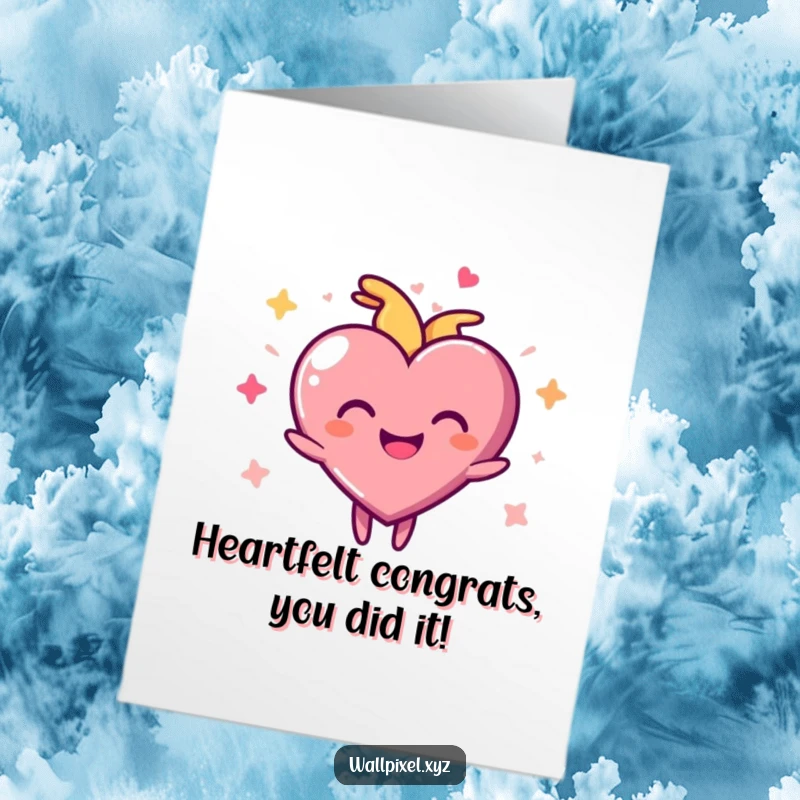 Funny Free Printable Congratulations Card with a pixelated heart character pulsing joyfully, celebrating a milestone.