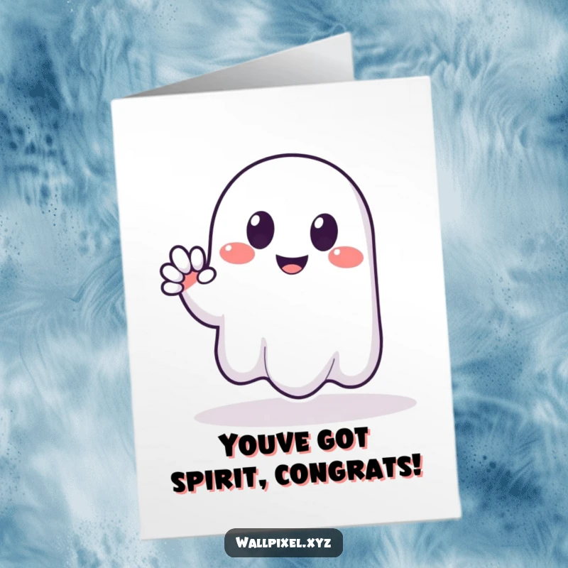Funny Free Printable Congratulations Card: A pixelated ghost offers a friendly, blocky wave to celebrate achievements.