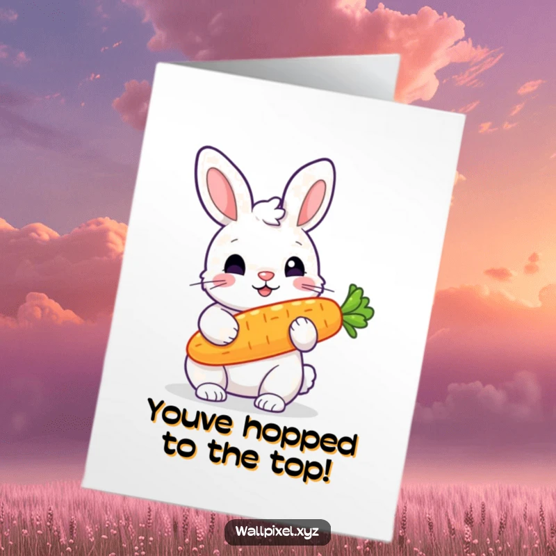 Funny Free Printable Congratulations Card: A pixelated rabbit proudly holds a luminous pixelated carrot to celebrate.