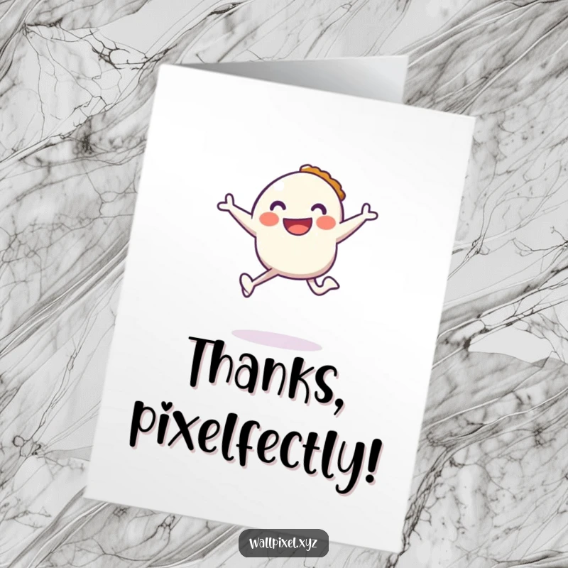 Funny Free Printable Thank You Card: A cheerful pixel character leaps with a pixelated pie, conveying thanks with digital delight.