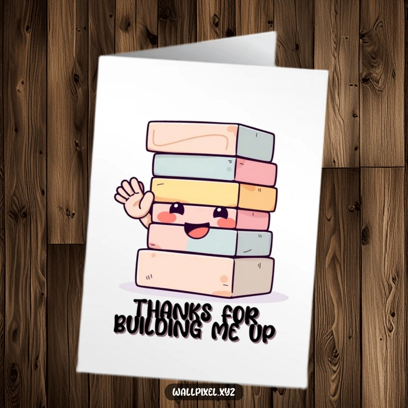 Funny Free Printable Thank You Card: A cheerful stack of blocks waving enthusiastically to express heartfelt thanks, a unique downloadable.