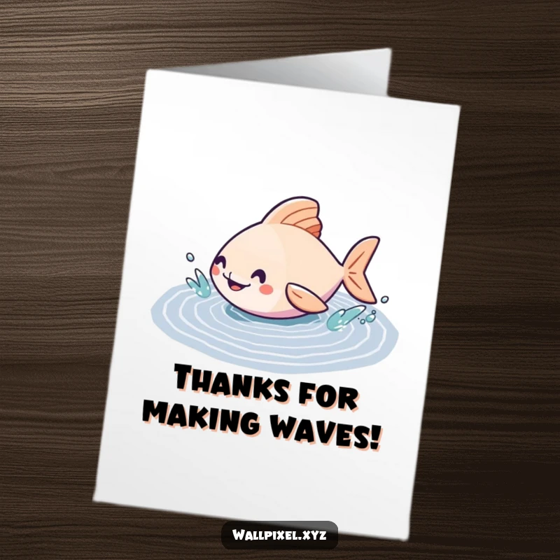 Funny Free Printable Thank You Card: A geometric fish happily splashing in a pixelated puddle, conveying thanks with watery, playful joy.