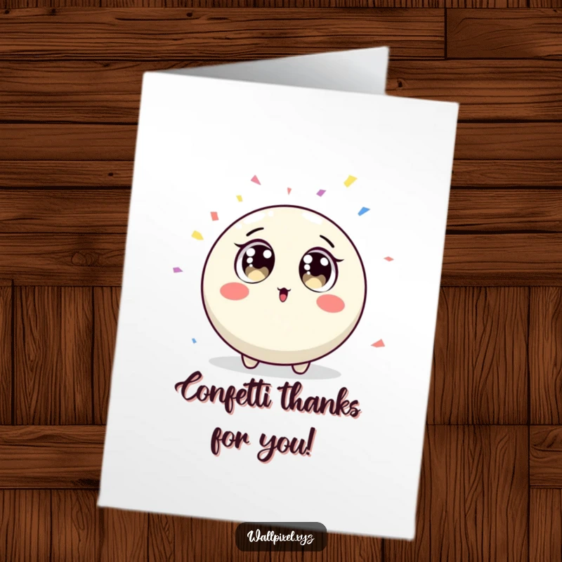 Funny Free Printable Thank You Card with a surprised round pixel character looking at falling confetti.