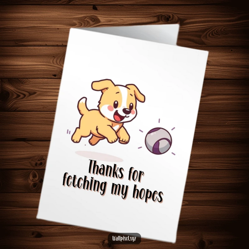 Funny Free Printable Thank You Card: Pixelated dog happily chases a pixel ball, a charming way to give thanks.