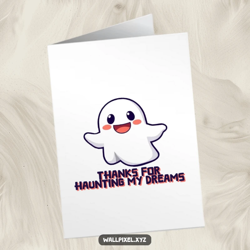 Funny Free Printable Thank You Card: A smiley pixel ghost determinedly floats upward, conveying thanks, digital note.