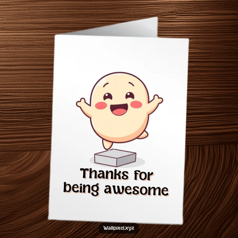 Funny Free Printable Thank You Card: A smiling pixel blob character bouncing happily on square pixels to express thanks.