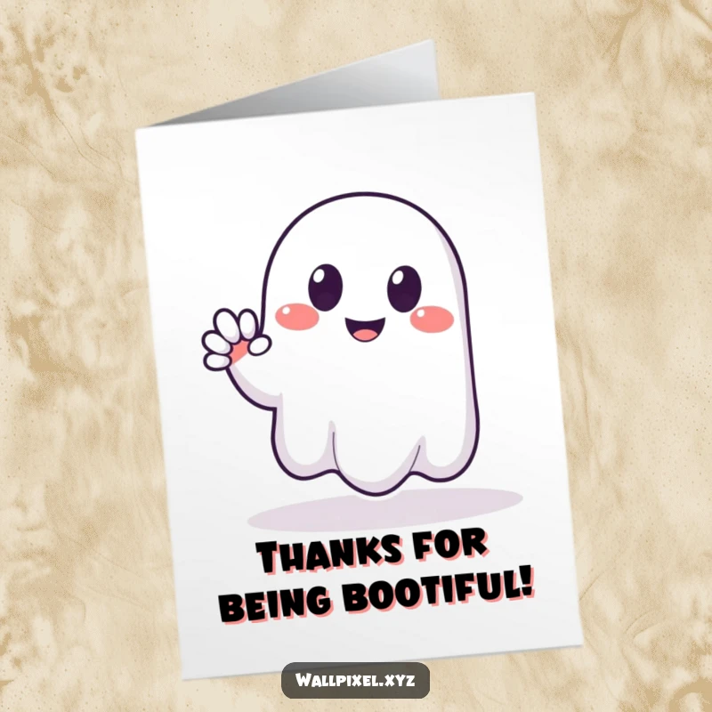 Funny Free Printable Thank You Card: A smiling pixelated ghost waves hello in a blocky, endearing way.