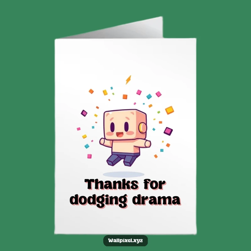 Free Printable Thank You Card: Blocky Character Confetti Dodge Humor Gift