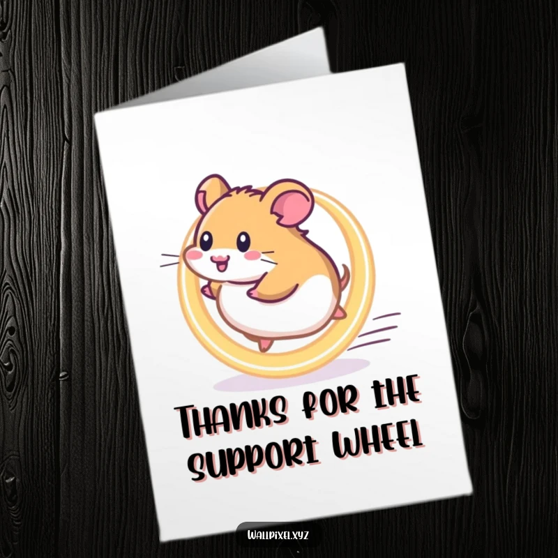 Funny Free Printable Thank You Card: Pixelated hamster running on a bright, glowing wheel as a thank you.