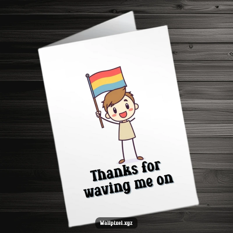 Funny Free Printable Thank You Card: Stick figure character enthusiastically waving a pixelated flag, expressing gratitude with flair.