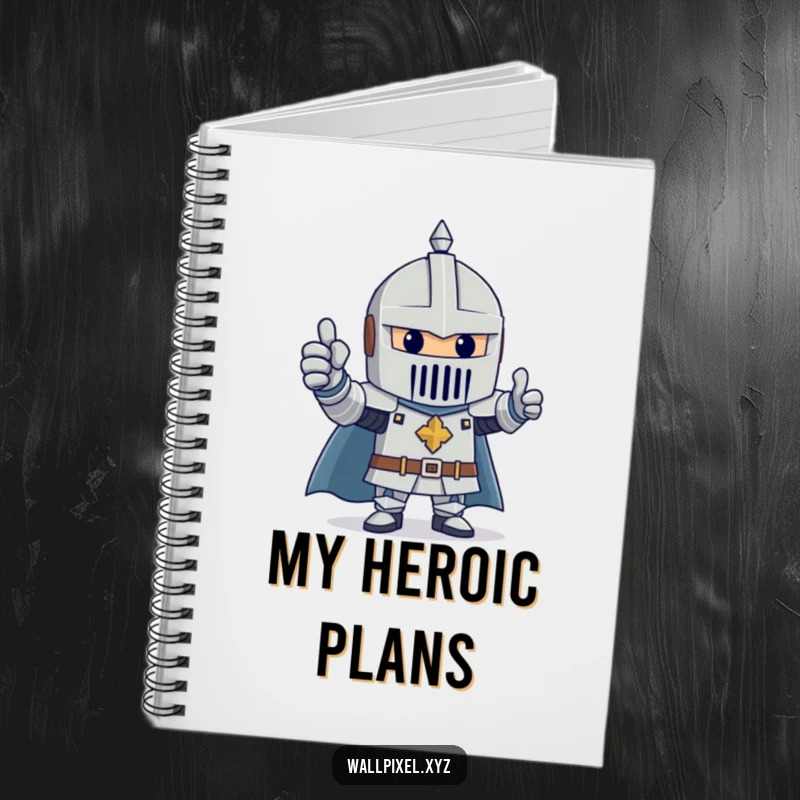 Funny notebook cover featuring a cheerful knight made of blocks giving a thumbs up, ready for heroic notes.