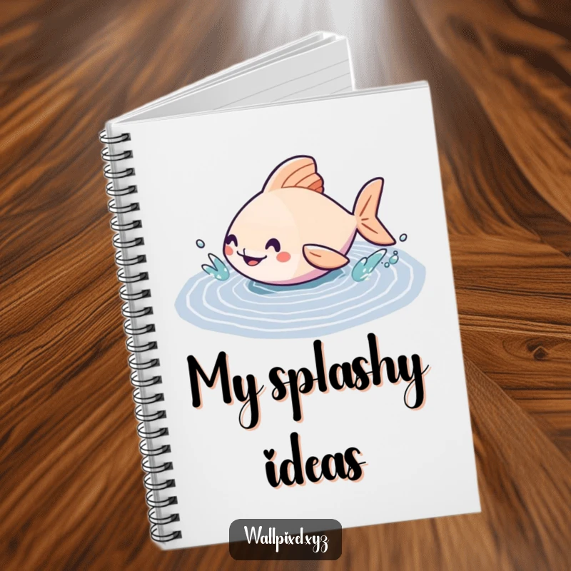 Funny notebook cover featuring a geometric fish character splashing in a pixelated puddle, ideal for jotting down creative ideas.