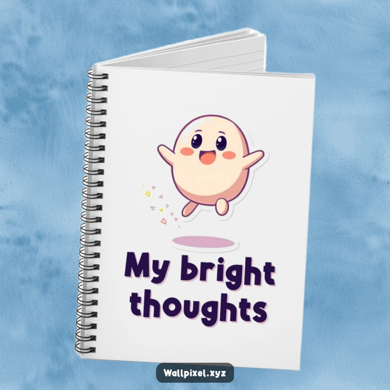 Funny notebook cover with a pixelated blob character bouncing joyfully, leaving a trail of bright, scattered pixels behind.