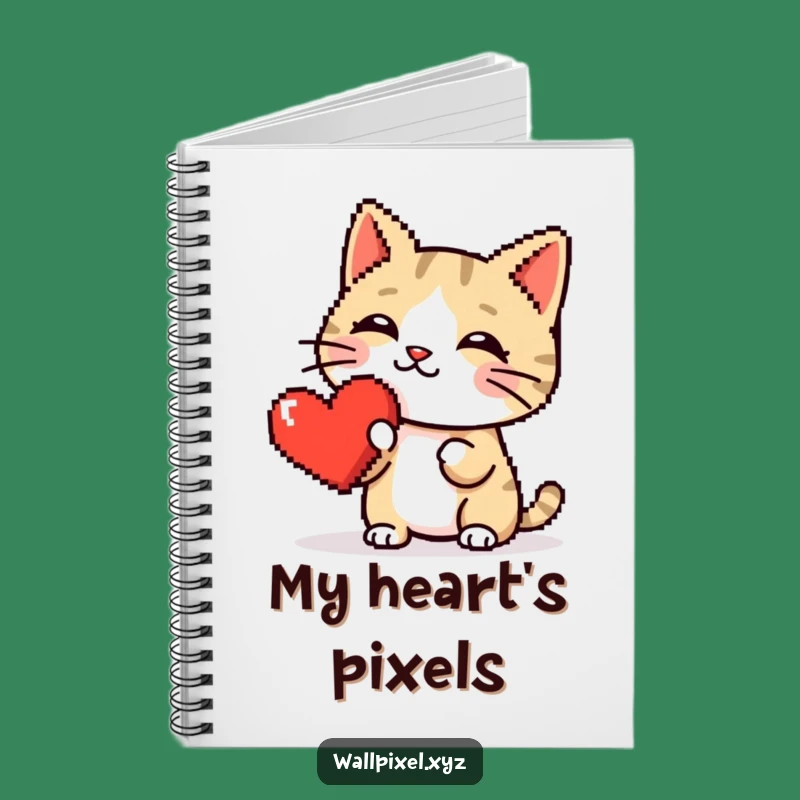 Funny Pixel Cat Heart Boop Notebook: Retro Gaming Journal, Perfect Pixelated Comedic Pages