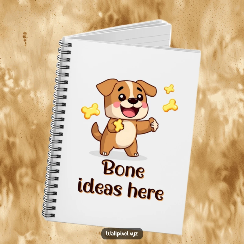 Funny Pixel Dog Notebook: A blocky, retro dog character joyfully juggles glowing pixelated bones, inspiring creative notes.