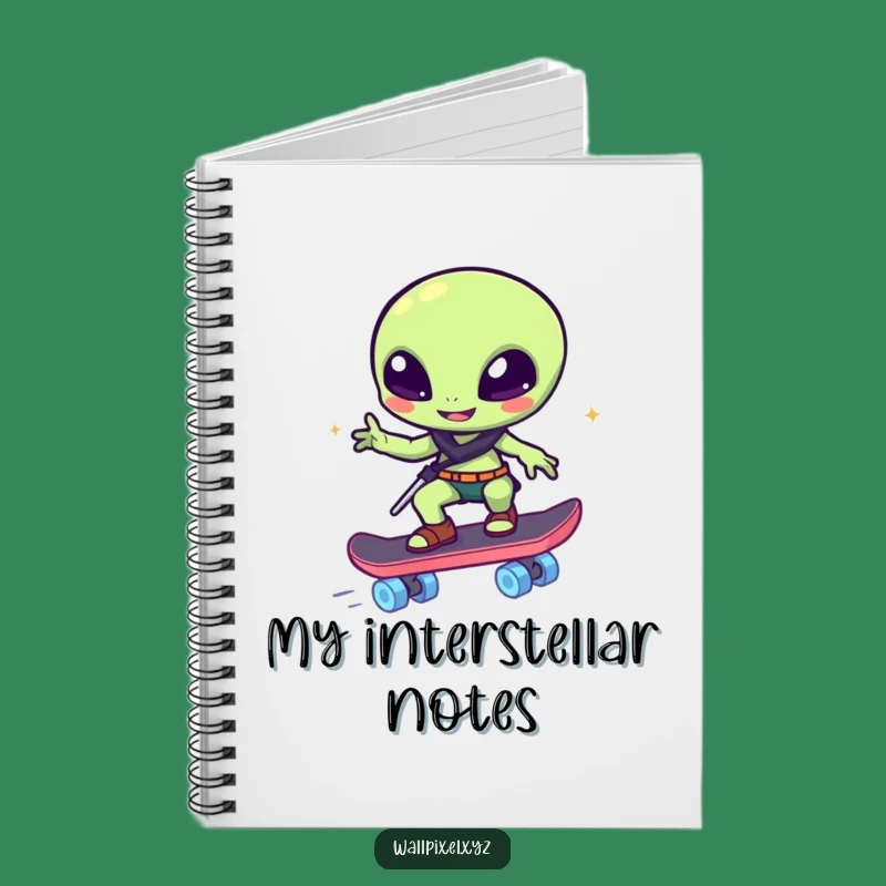 Funny Pixelated Alien Skater Notebook - Jot Down Ideas with Sci-Fi Humor Gift!