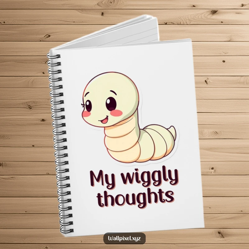 Funny notebook cover featuring a segmented worm character wiggling playfully with a happy expression, ideal for jotting down notes and ideas.