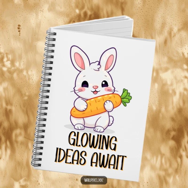 Funny notebook featuring a pixelated rabbit holding a glowing pixelated carrot, perfect for notes and retro-themed journaling.