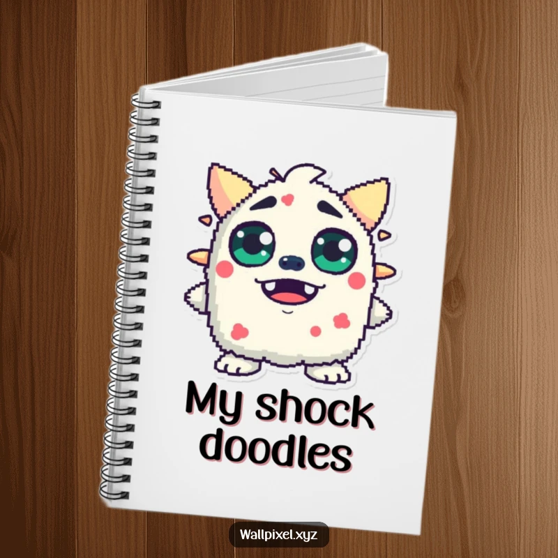 Funny notebook cover featuring a pixelated monster with wide, blocky eyes expressing surprise, ideal for jotting down notes and ideas.