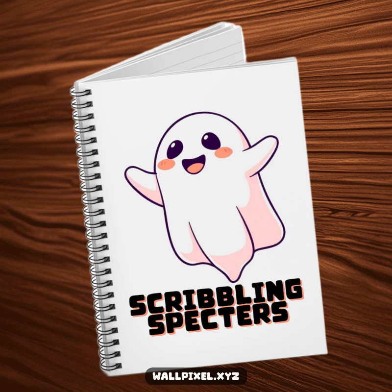 Funny notebook with a laughing pixelated ghost floating upside down, perfect for jotting down notes with a touch of spectral fun.