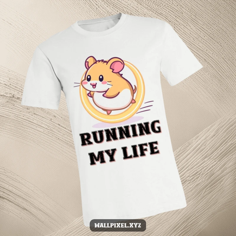 Funny Pixel Hamster T-Shirt: A pixelated hamster is depicted running on a bright, glowing wheel, perfect for active individuals.