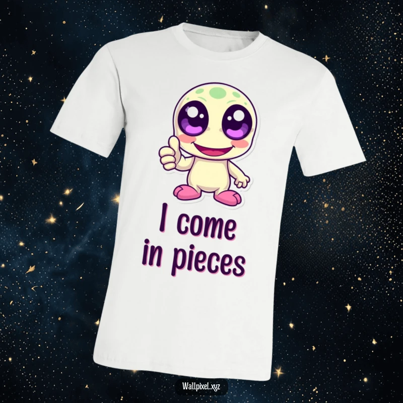 Funny laughing pixelated alien with large pixel eyes giving a thumbs up. Retro gaming inspired graphic tee for all.