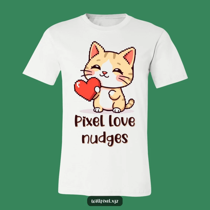 Funny Pixel Cat Heart Boop Tee: Retro Gaming Style, Perfect Pixelated Comedic Shirt