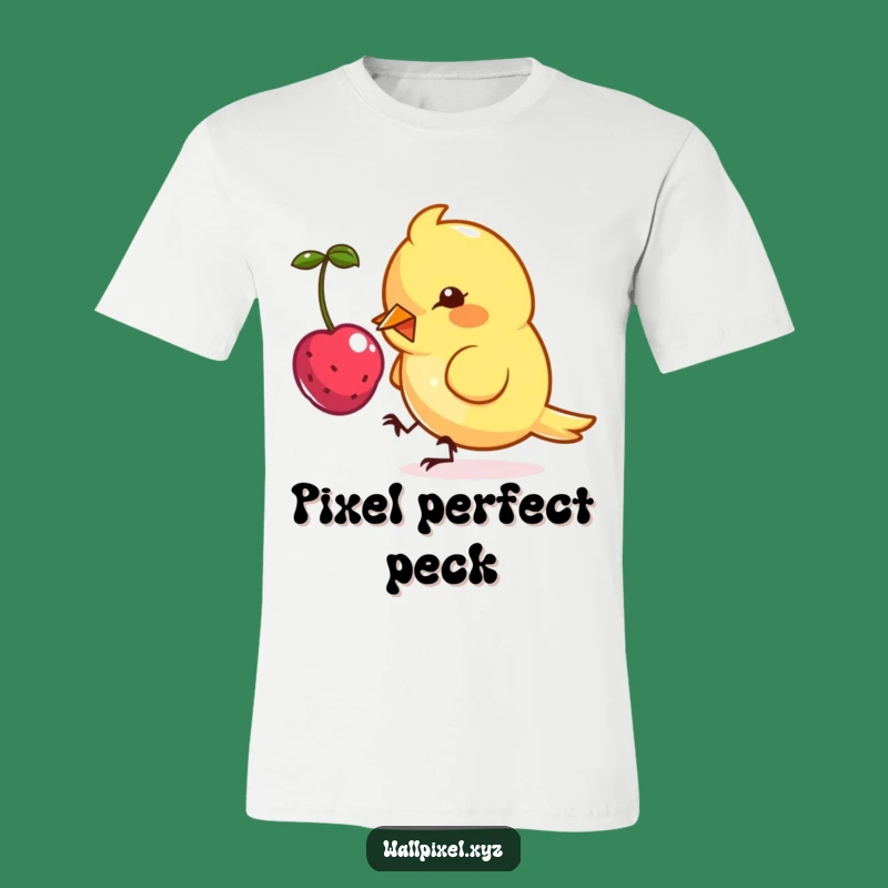 Funny Pixel Bird T-Shirt: Adorable Angular Character Pecking Digital Berry, Great for Geeks
