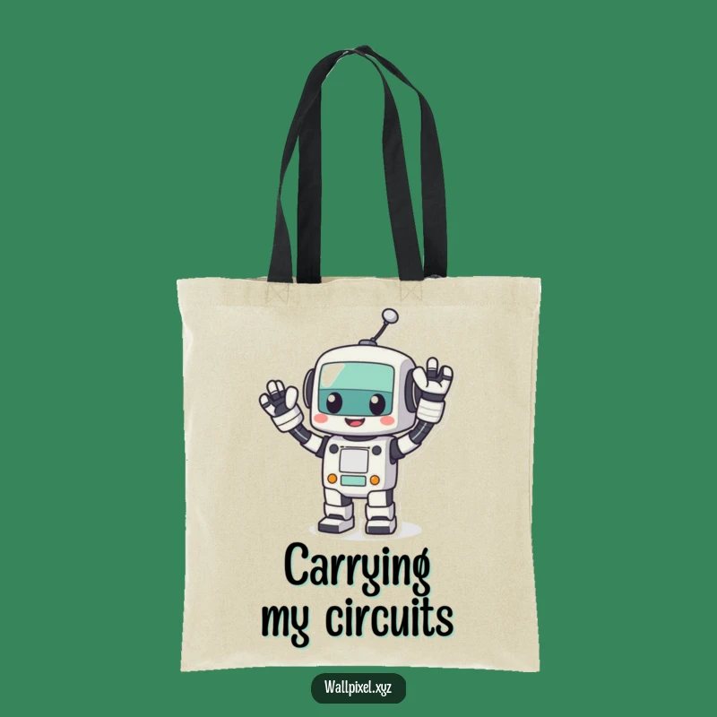 Funny Pixel Robot Wave Tote Bag: Carry Your Tech, Retro Style