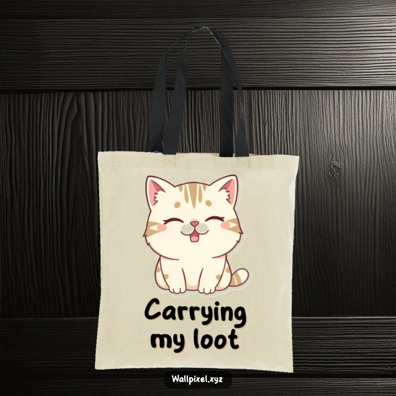 Funny tote bag featuring a chunky pixelated cat winking with a missing tooth, ideal for carrying items with a cool, retro vibe.