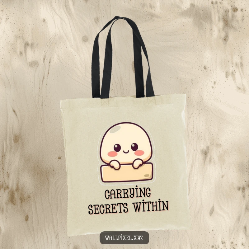 Funny tote bag with a small pixelated blob peeking from behind a block, a humorous and practical carry-all.