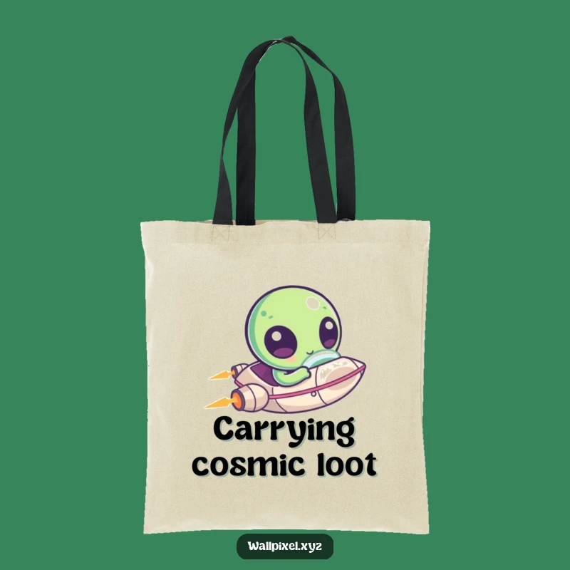 Funny Pixel Alien Spaceship Tote Bag: Kawaii UFO Carryall, Perfect Comedic Accessory