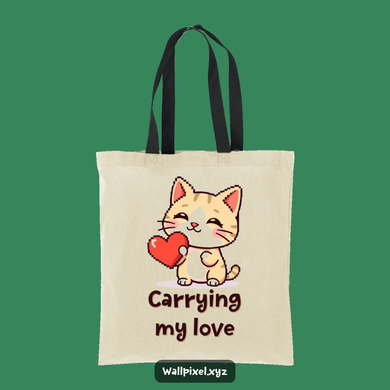 Funny Pixel Cat Heart Boop Tote Bag: Retro Carryall, Perfect Pixelated Comedic Accessory