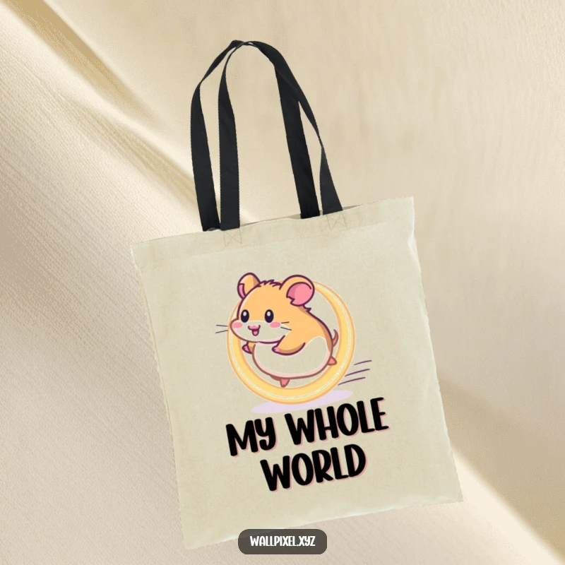 Funny Pixel Hamster Tote Bag: A pixelated hamster runs on a glowing wheel, perfect for carrying items with drive.