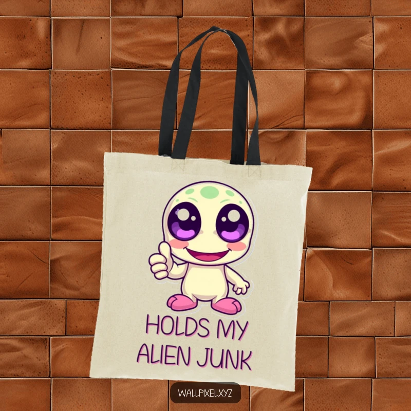Funny laughing pixelated alien with large pixel eyes giving a thumbs up. Durable and humorous retro tote bag.
